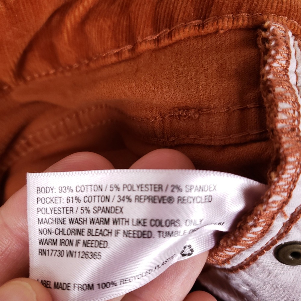 Universal Thread Corduroy Pants Womens 6 28R Skinny Button Fly Rust Orange Fall - Picture 9 of 11